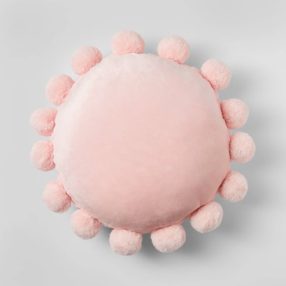 Round Plush Pillow with Poms-Poms